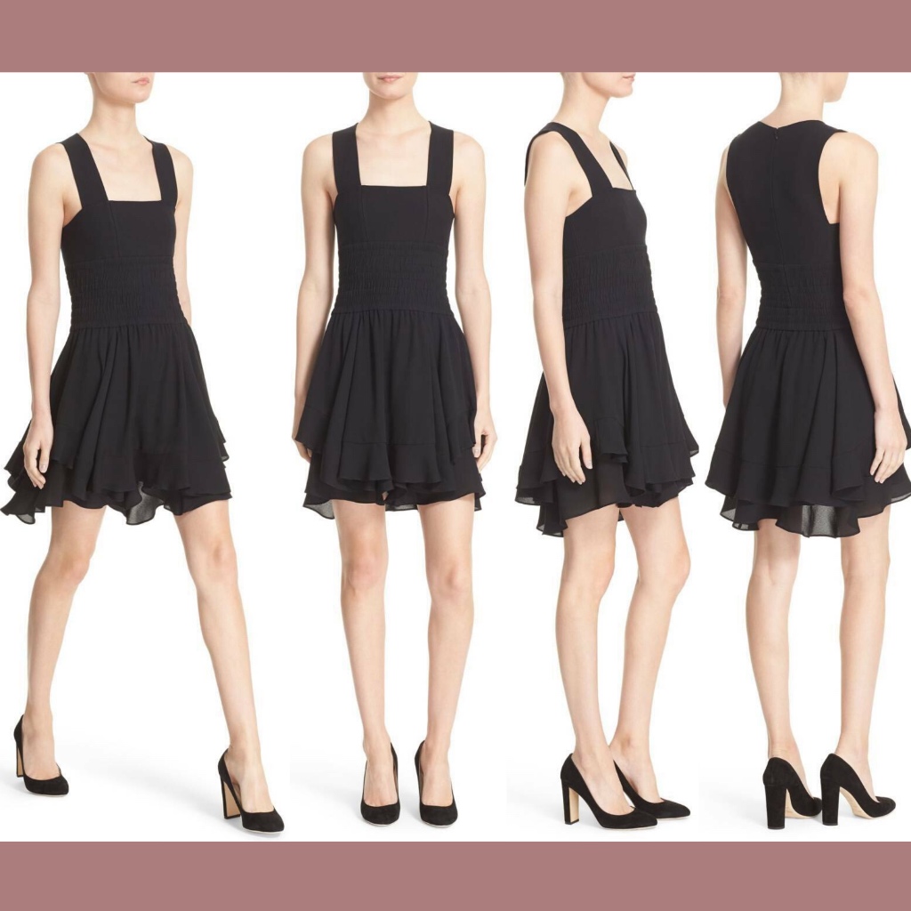 New $565 A.L.C Sabine Smocked Flutter Hem Dress In Black [Sz 2 ] #M781
